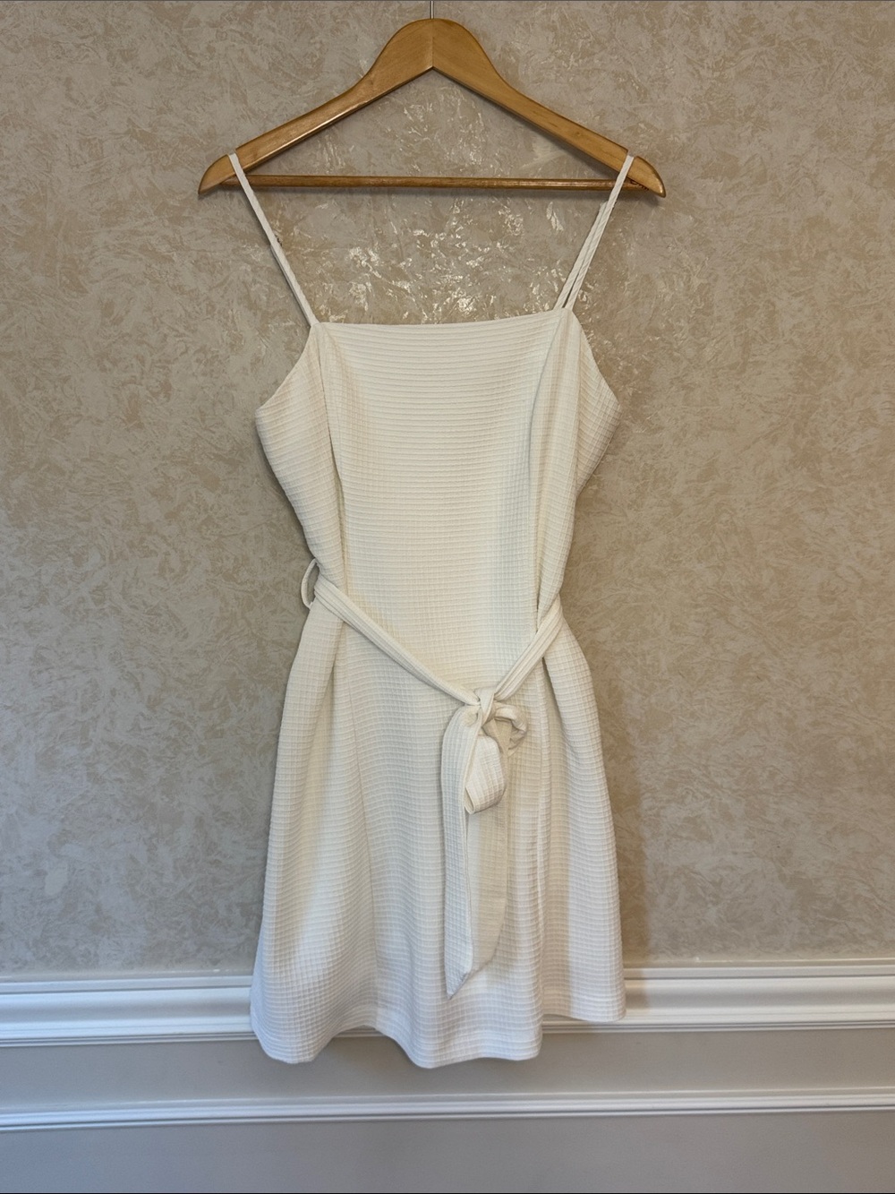 She + Sky Spaghetti Strap White Tie-Waist Dress